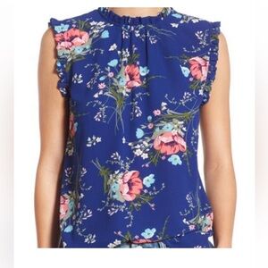 WAYF Blue Floral Ruffle Two Ways To Wear Blouse Medium